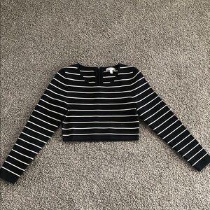 Good American Black and White Striped Crop Top